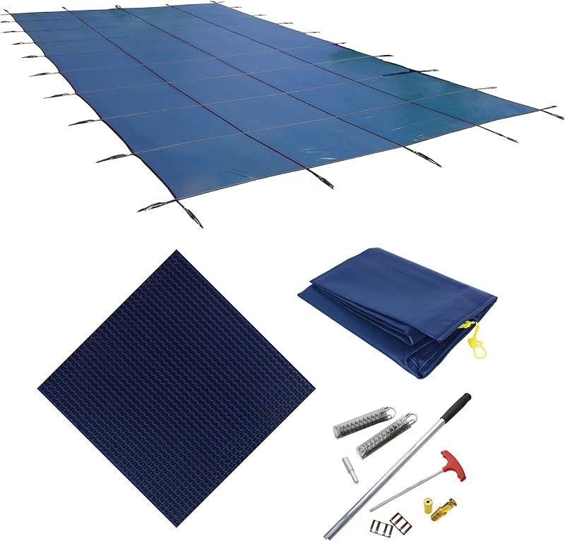 Blue Wave Rectangular Inground Pool Safety Cover - 18-ft x 36-ft Rectangle Pool Cover with Complete Installation