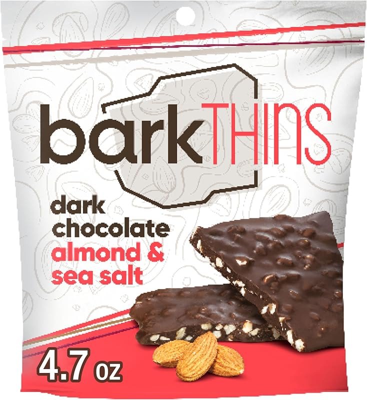 barkTHINS Dark Chocolate, Almond and Sea Salt Snacking Chocolate Bag, 4.7 oz — sugar free valentine chocolates for