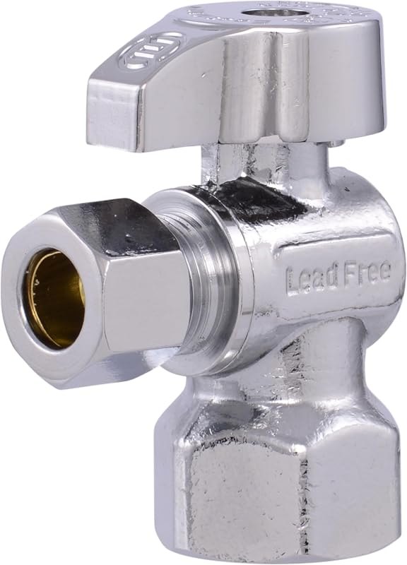 Eastman 1/2 Inch FIP x 3/8 Inch OD Compression Quarter Turn Angle Stop Valve, Brass Plumbing Fitting, Chrome, 10733LF