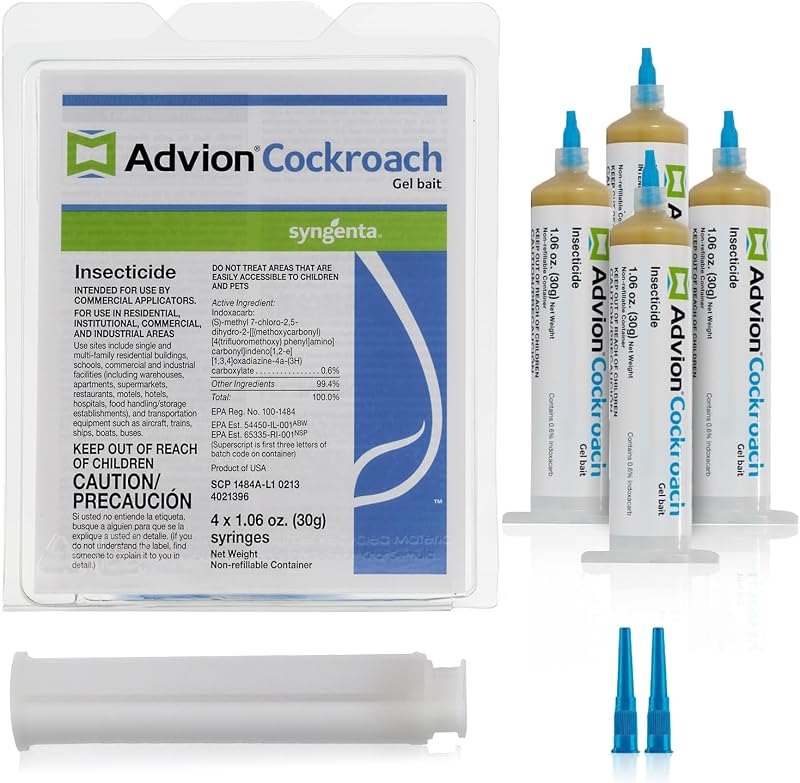 Advion Cockroach Gel Bait, 4 Tubes x 30-Grams, 1 Plunger and 2 Tips, German Roach Insect Pest Control, Indoor and
