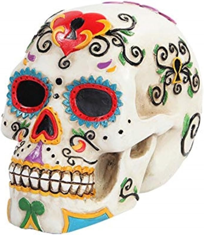 Pacific Giftware Day of The Dead White Colorful Sugar Skull Polyresin Figurine Halloween Decoration Dia de Los Muertos