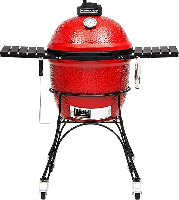 Kamado Joe® Classic Joe™ I Premium 18-inch Ceramic Charcoal Grill and Smoker in Red with Cart, Side Shelves, Grill