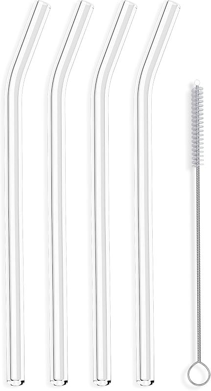 Hummingbird Glass Straws Clear Bent 9" x 9.5 mm Made With Pride In The USA - Perfect Reusable Straw For Smoothies
