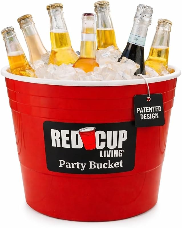 Red Cup Living Large Party Ice Bucket, 201 oz Insulated Drink Cooler for Parties, Bar & Kitchen, Durable Plastic Beer