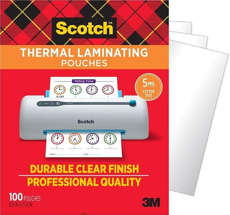 Scotch Thermal Laminating Pouches, 100 Count, Clear, 5 mil. — printers laminator pouches for printers laminator pouches