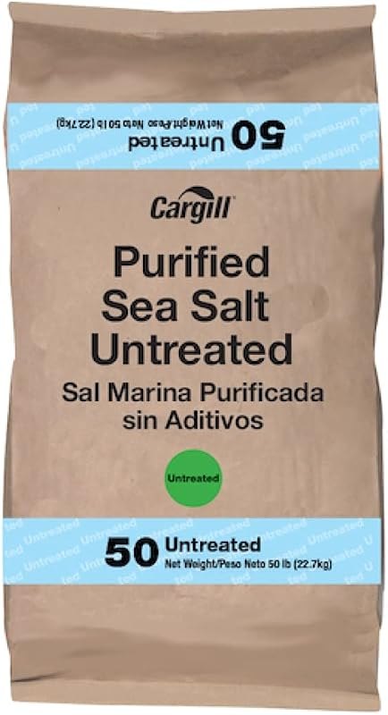 Cargill Purified Untreated Sea Salt, 50 Pound Food Grade Bulk Bag in Box for Canning & Commercial Use — canning salt