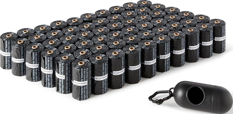 Amazon Basics Dog Poop Leak Proof Bags with Dispenser and Leash Clip, Unscented, 13" x 9", 900 Count (60 Rolls) —