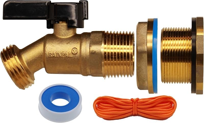 RBS022 Brass Rain Barrel Spigot(3/4" Quarter Turn Ball Valve w/ Bulkhead Fitting and Thread Tape) — rain barrel spigot