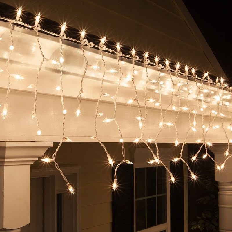 Kringle Traditions 8.5 Ft 150 Clear Icicle Christmas Lights — net lights for roof for net lights roof