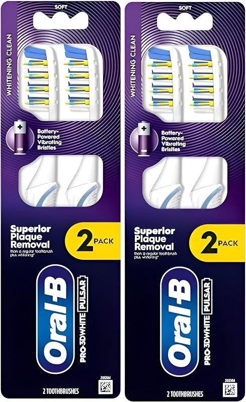 Oral B 3D White Luxe 4 Count ( Pack of 1) Pulsar Battery Powered Toothbrushes — oral-b ious electric toothbrush for