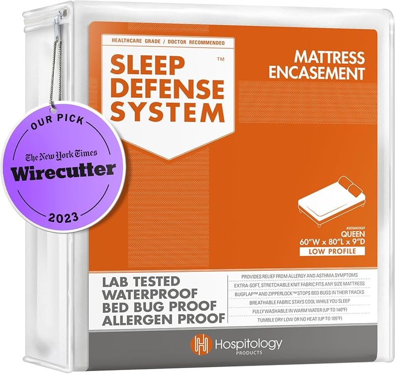 HOSPITOLOGY PRODUCTS Mattress Encasement - Zippered Bed Bug Dust Mite Proof Hypoallergenic - Sleep Defense System -
