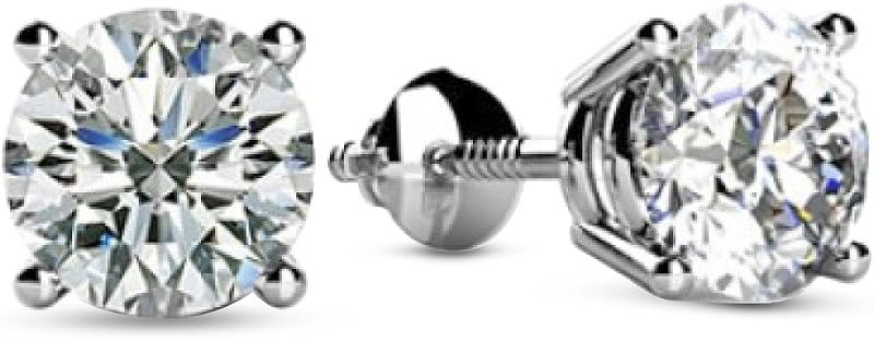 0.25 to 5 Carat Round Shape Screw Back 4 Prong Diamond Stud Earrings for Women Value Collection (L-M I1) — flat back