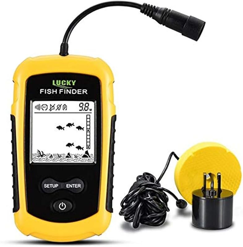 LUCKY Kayak Handheld Fish Finder Sonar LCD Wired Fish Finder Transducer Boat Water Depth Finders Display FF1108-1 —