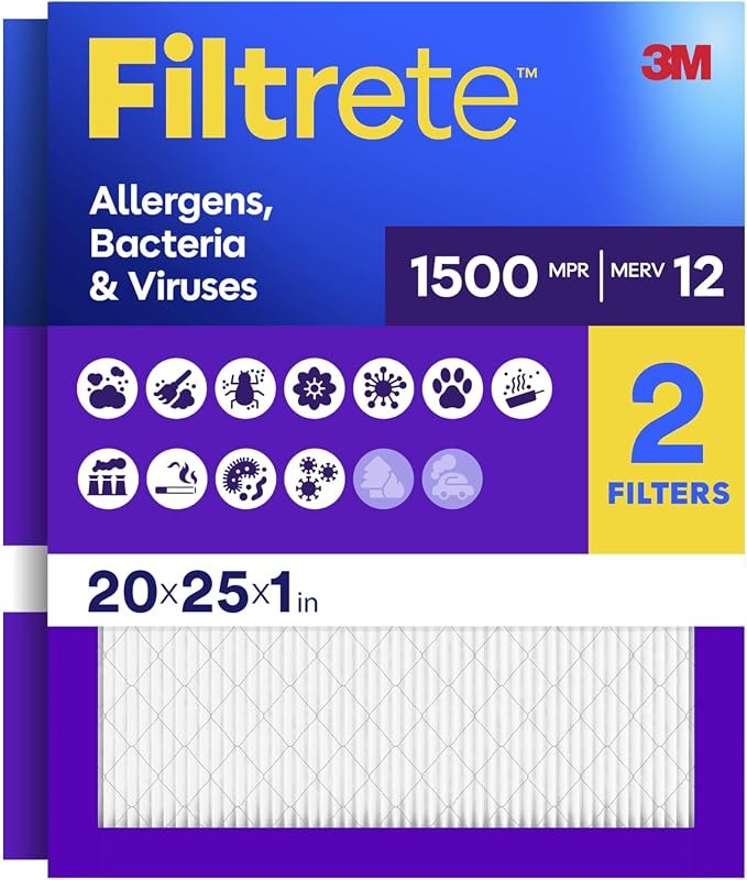Filtrete 20x25x1 Air Filter, MERV 12, MPR 1500, 2 HVAC Filters — hvac furnace filter for hvac furnace filter