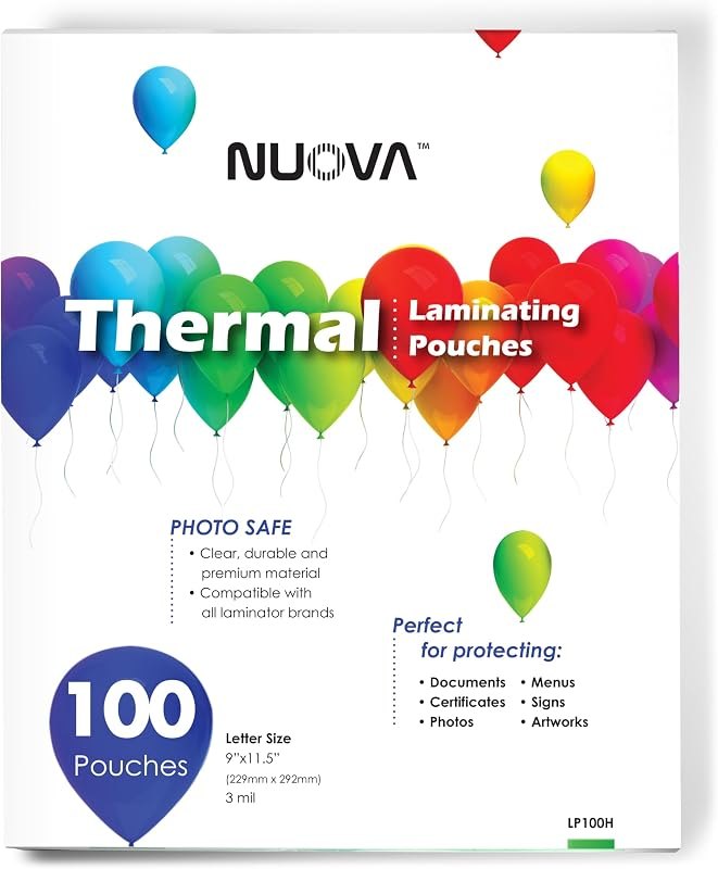 Nuova Premium Thermal Laminating Pouches 9" x 11.5", Letter Size, 3 mil, 100 Pack (LP100H) — best printers laminator