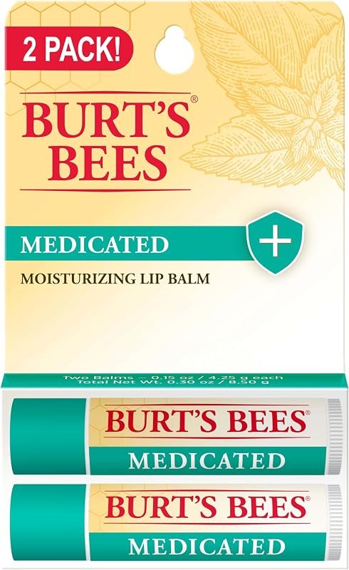 Burt's Bees Medicated Lip Balm, 0.15 oz., 2 Tubes — Petroleum Jelly Lip Balm for petroleum jelly lip balm
