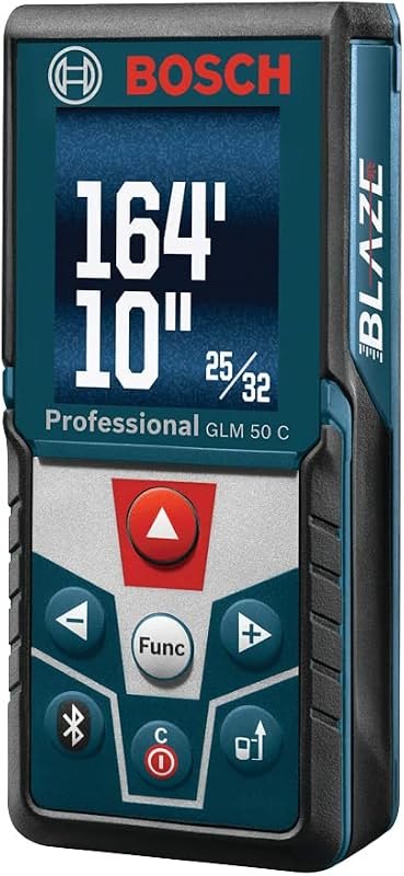 BOSCH GLM 50 C 165 Ft Laser Distance Measure, Includes 2 AAA Batteries, Hand Strap, Target Cards, & Pouch — laser