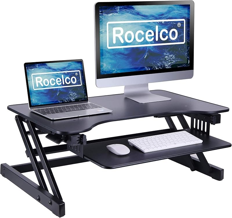 32" Height Adjustable Standing Desk Converter - Slide Out Retractable Keyboard Tray - Sit Stand Up Double Monitor