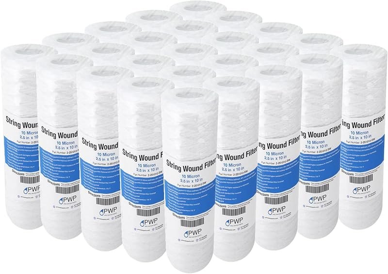 String Wound Sediment Water Filter Cartridge Standard 2.5x10" 10 Micron 25 Pack — Sediment filters for sediment filters