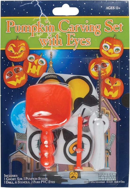 Loftus Stencils & PVC Eyes Deluxe 12pc Halloween Pumpkin Carving Kit, Orange — best Pumpkin Stencil Kit for pumpkin