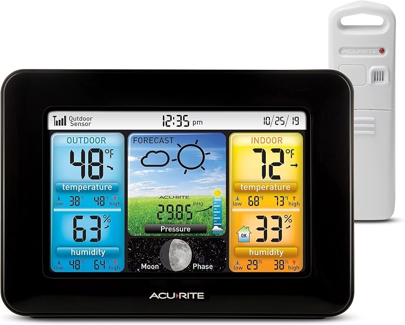 AcuRite Wireless Home Weather Station with Color Display, Indoor Outdoor Thermometer and Temperature Sensor (02077M) —