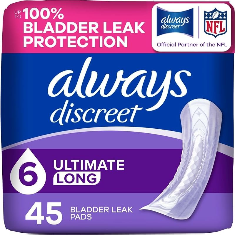 Always Discreet Adult Incontinence Pads for Women, Drier, 6 Drop Long Length, Extra Heavy Absorbency, Pads for Bladder
