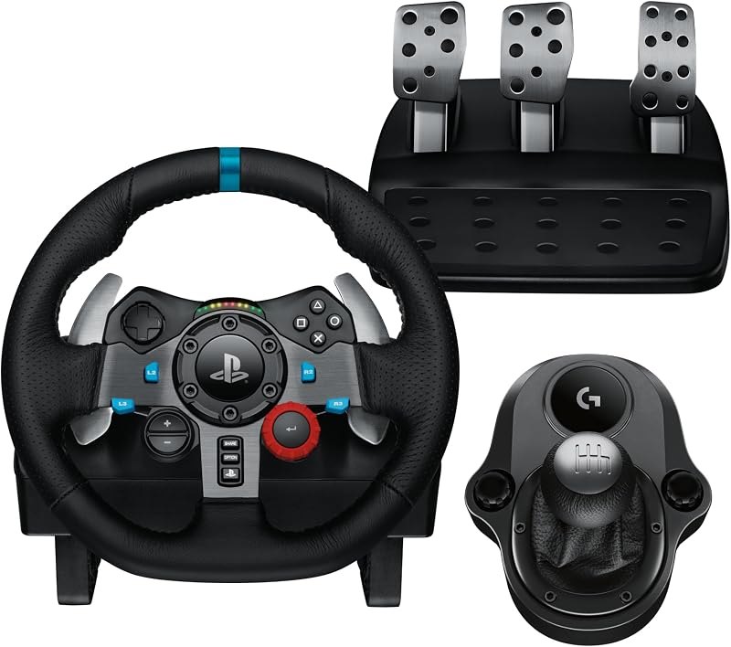 Logitech G29 Driving Force Racing Wheel and Pedals, Force Feedback, Real Leather + Logitech G Driving Force Shifter -