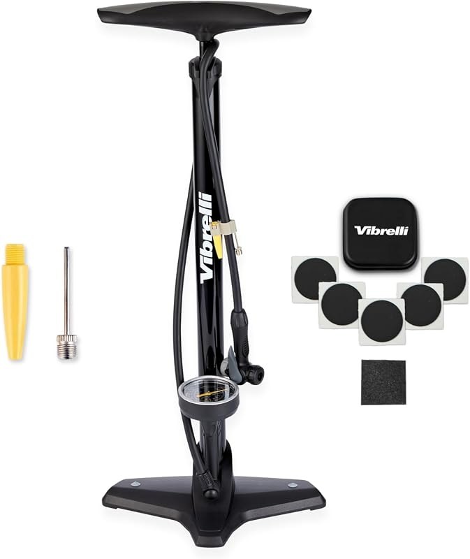 Vibrelli Vibrelli Bike Floor Pump with Gauge - High Pressure 160 PSI - Presta Valve Bike Pump Automatically Switches