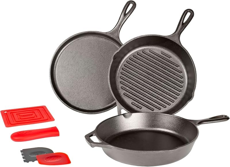 Cast Iron 7-Piece Set, PFAS-Free Pre-Seasoned Kitchen Essentials — Lodge 12 for cast iron skillet