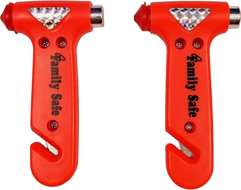 Family Safe 2 Pack Car Safety Hammer, Seatbelt Cutter Window Breaker, Auto Emergency Escape Hammer with Window Glass
