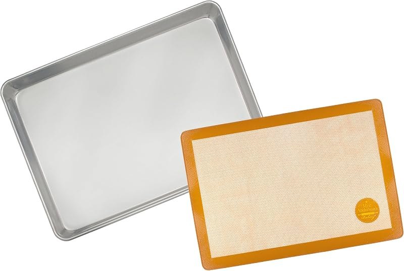Mrs. Anderson’s Baking Non-Stick Silicone Half-Size Baking Mat and Sheet Pan Set, 13 x 18-Inch — aluminum sheet pan