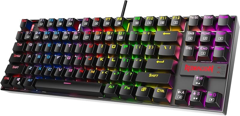 Redragon K552P Mechanical Gaming Keyboard TKL with 18 Backlight Modes, Hot-Swappable Red Switches, 87-Key Compact