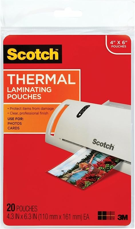 Scotch Thermal Laminating Pouches, 5 Mil Thick for Extra Protection, 4.37 x 6.36 Inch, 20 Count (TP5900-20) — printers