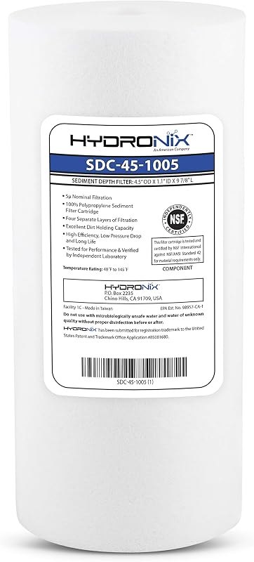 Hydronix SDC-45-1005 Whole House or Commercial NSF Polypropylene Sediment Water Filter Cartridge 4.5" x 10" - 5 Micron