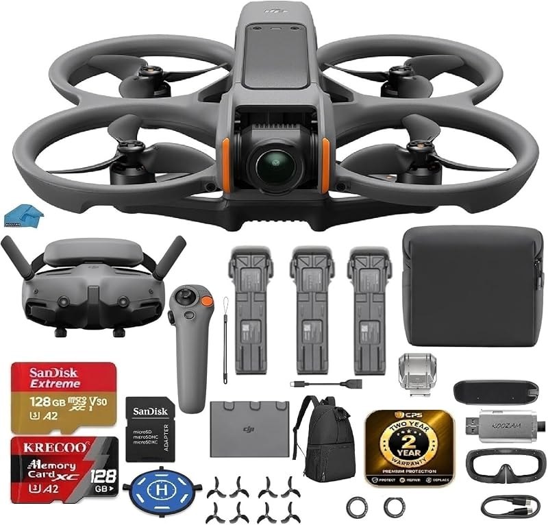 Avata 2 Fly More Combo (3 Batt), FPV Drone with 4K Camera, 1-Push Acrobatics, Built-in Propeller Guard, 155° FOV, FAA