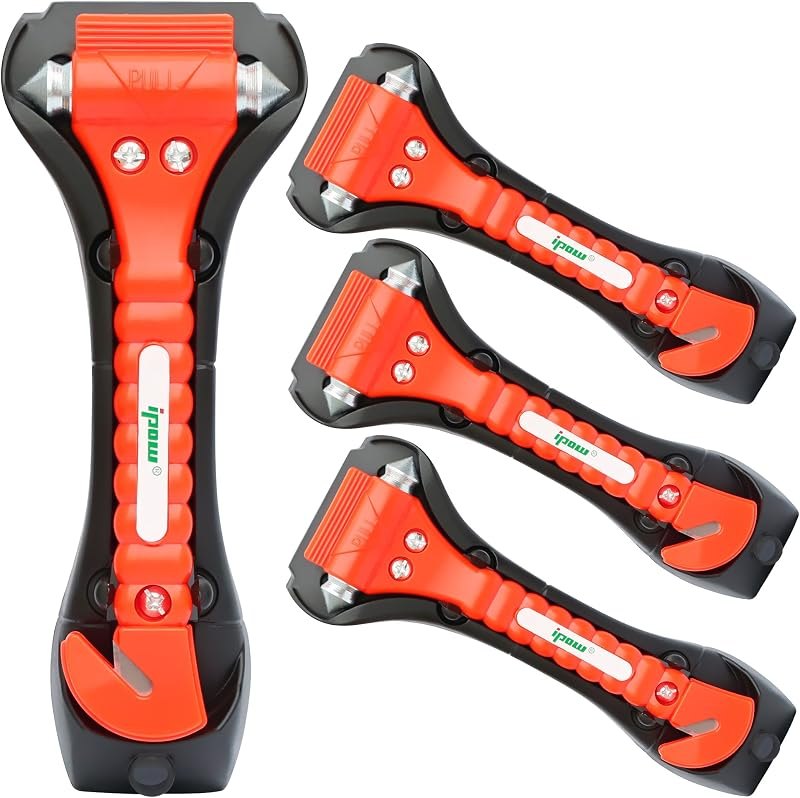 IPOW 4 Pack Car Window Breaker Seatbelt Cutter, Heavy Carbon Steel Glass Breaker Car Safety Hammer Emergency Escape