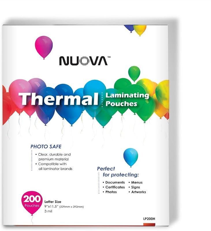 Nuova Premium Thermal Laminating Pouches, 9" x 11.5"/Letter Size/3 mil, 200 Pack (LP200H) — best printers laminator