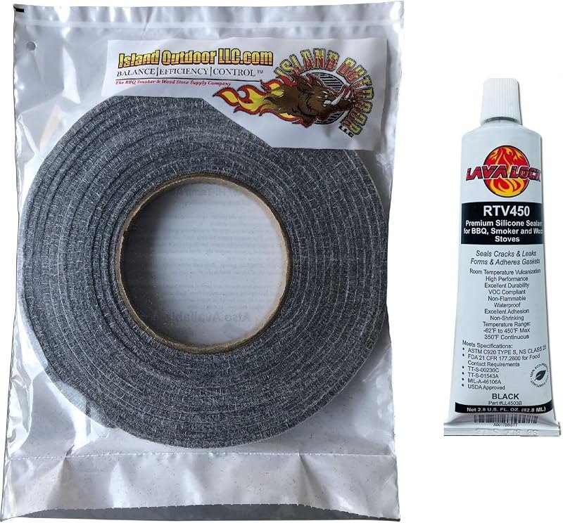LavaLock® Self Stick Kit 1/2" x 1/8" Grey BBQ Smoker Gasket Black RTV Grill Sealer Hi-Temp — grill lid gasket for