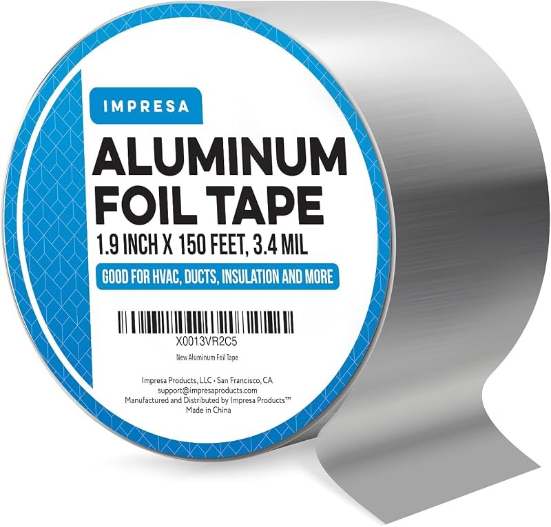 Impresa Aluminum Foil Duct Tape - 1.9 in x 150 ft (50 yd), Silver - Heat Transfer up to 220°F - Foil Tape for HVAC &