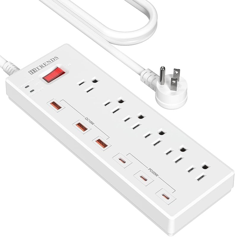 Power Strip with USB C Ports, HITRENDS Surge Protector with 6 AC Outlets & 6 USB Ports (3 USB C & 3 USB A), 20W PD