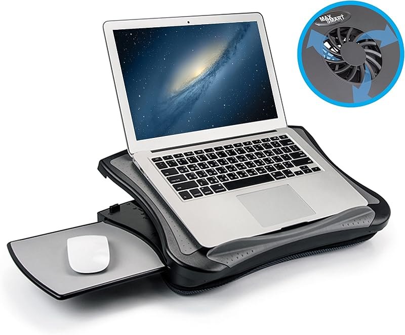 MAX SMART Laptop Lap Pad Laptop Stand with Attached Mouse Pad, Cushion and USB Cooling Fan, Non-Slip Heat Shield