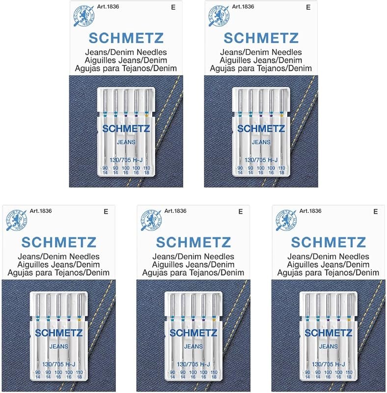 SCHMETZ Jean & Denim Sewing Machine Needles - Precision Needles for Heavy Fabric, Assorted Sizes, 5-Needle Cards, Pack