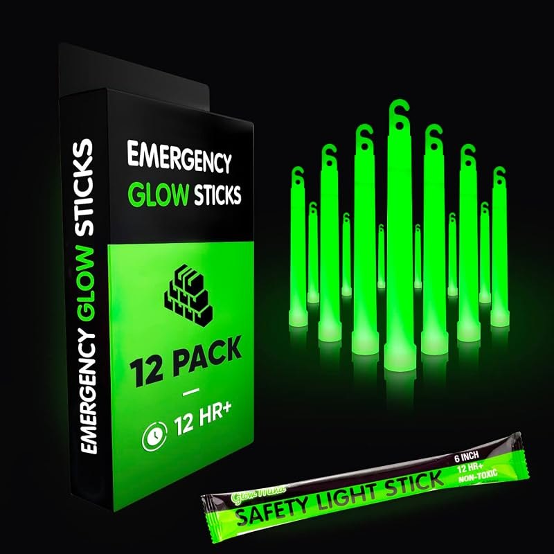 Emergency Glow Sticks with 12 Hours Duration, Individually Wrapped Industrial Grade Glowsticks for Survival Gear