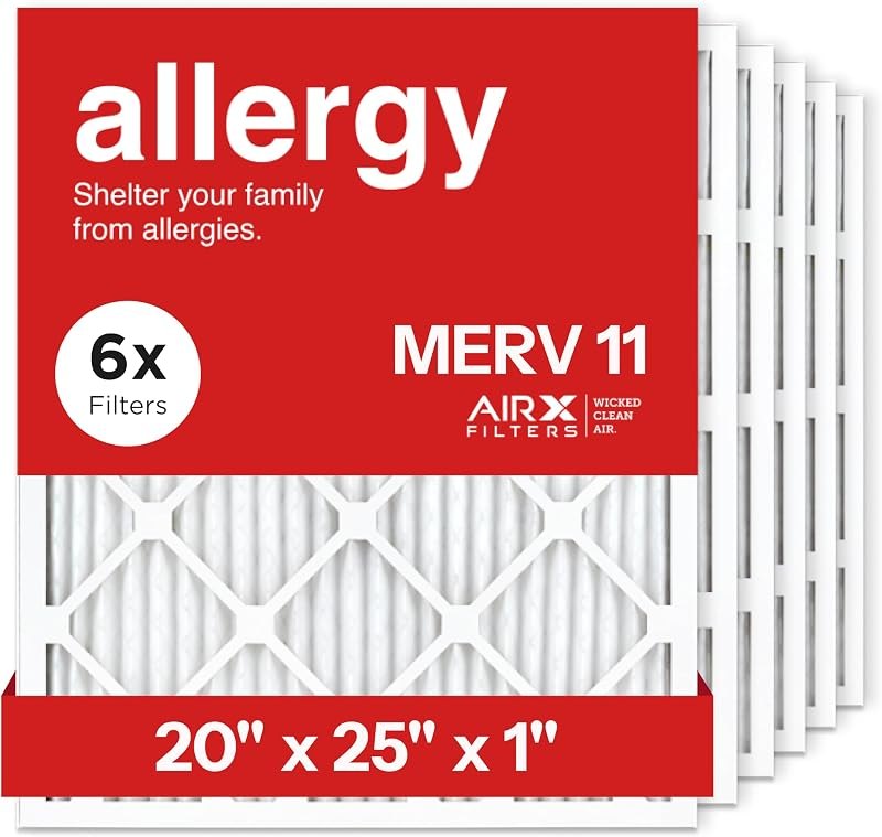 20x25x1 Air Filter by AIRx Filters MERV 11 Pleated Furnace Filter HVAC AC Filters - Made in the USA - 6 Pack — furnace