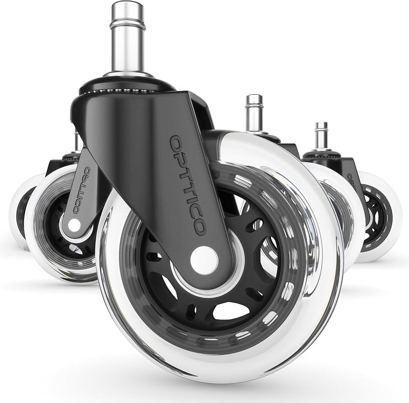 Office Chair Caster Wheels Replacement - Set of 5 Hardwood Floor Chair Wheels - No Chair Mat Needed - 3" Rollerblade