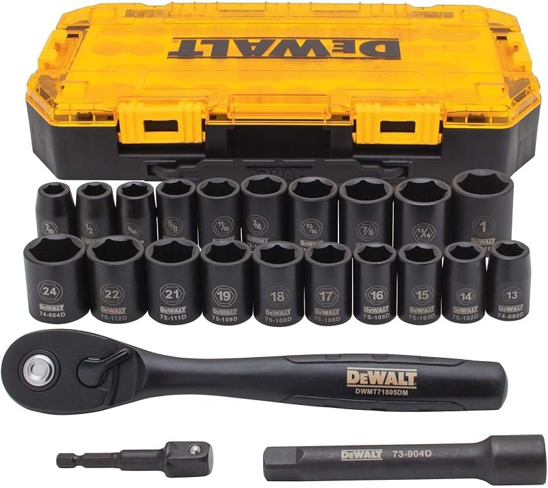 DEWALT Impact Socket Set with Ratchet, Metric/SAE, 1/2" Drive, 23-Piece Set with Case (DWMT74739)﻿ ﻿ — garage impact