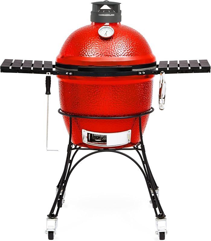 Kamado Joe Classic Joe Series II 18-inch Ceramic Charcoal Grill and Smoker with Cart, Side Shelves, Stainless Steel