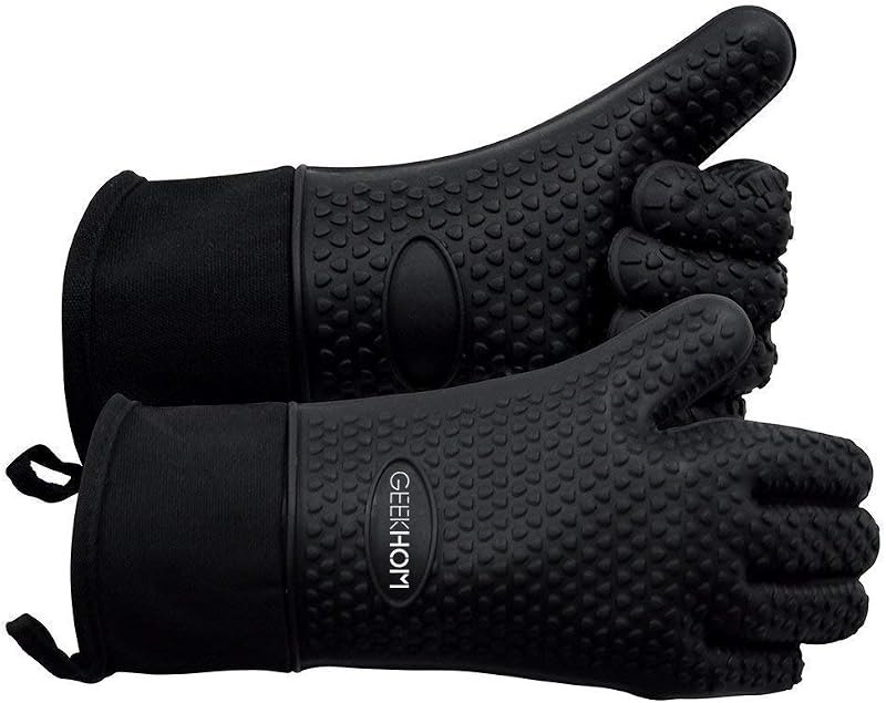GEEKHOM BBQ Gloves Heat Resistant, 14 Inch Long Waterproof Silicone Oven Mitts for Grilling and Smoker, Non-Slip 5
