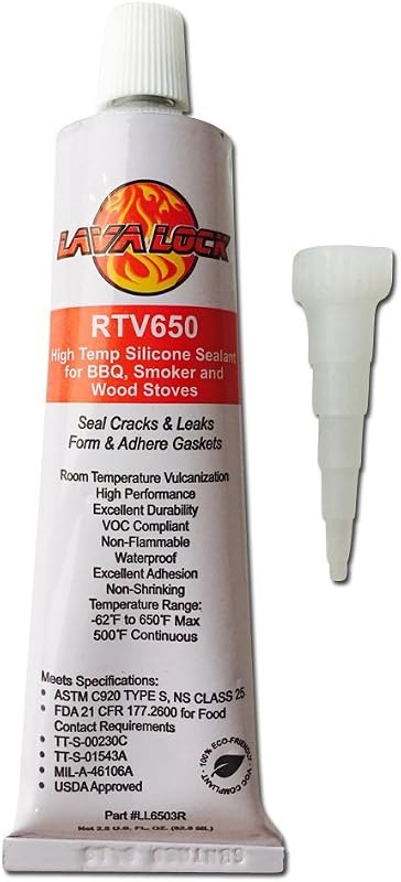 LavaLock RTV 650 F BBQ Grill Smoker Sealer Hi Temp Silicon Adhesive 3 oz. (2.8 Fluid Ounce) — grill lid gasket for