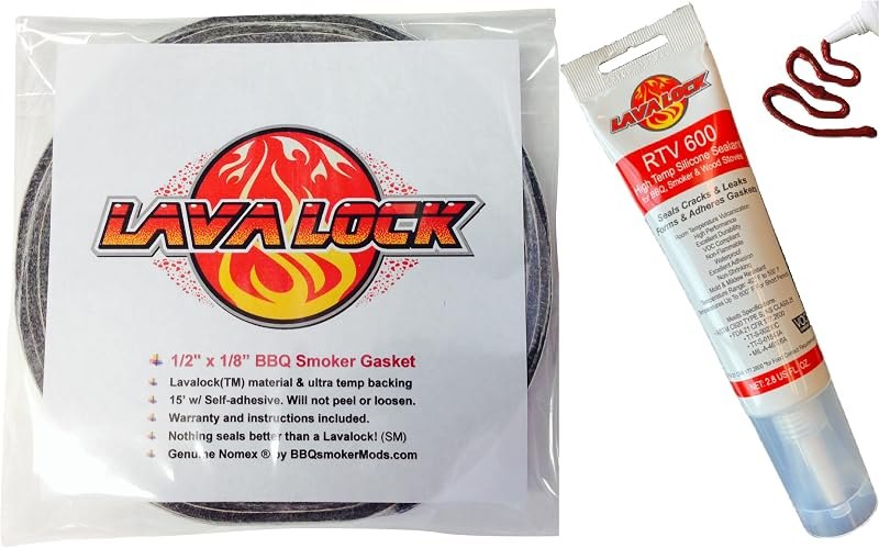 LavaLock® Self Stick PRO Pack: 1/2" x 1/8" Grey Compatible with Nomex BBQ Smoker Gasket w/RTV Charcoal Grill Seal —